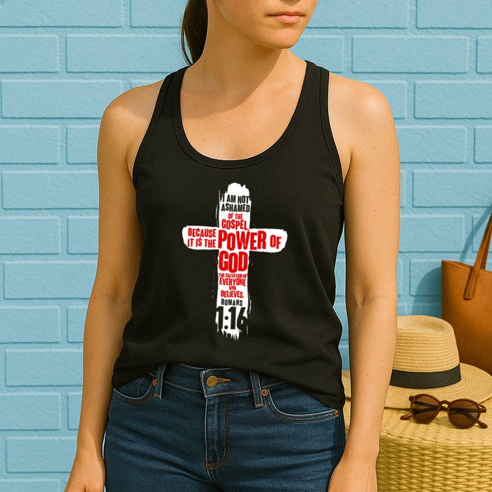 Inspirational The Power Of God Cross Romans 1:16 Womens Tank Top