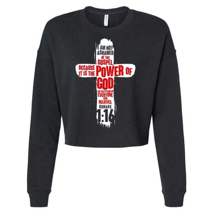 Inspirational The Power Of God Cross Romans 1:16 Cropped Pullover Crew