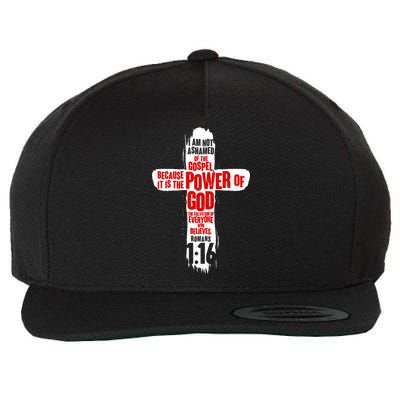 Inspirational The Power Of God Cross Romans 1:16 Wool Snapback Cap