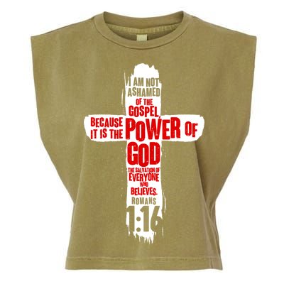 Inspirational The Power Of God Cross Romans 1:16 Garment-Dyed Women's Muscle Tee