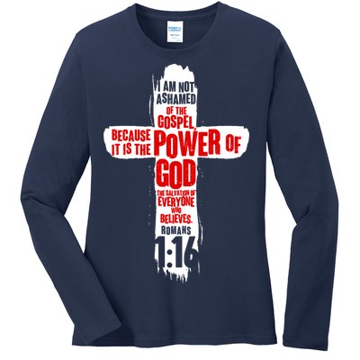 Inspirational The Power Of God Cross Romans 1:16 Ladies Long Sleeve Shirt