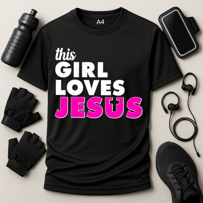 Inspirational This Girl Loves Jesus Cooling Performance Crew T-Shirt
