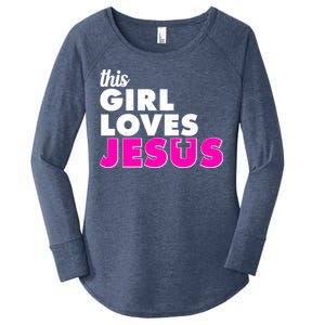 Inspirational This Girl Loves Jesus Women's Perfect Tri Tunic Long Sleeve Shirt