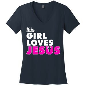 Inspirational This Girl Loves Jesus Women's V-Neck T-Shirt