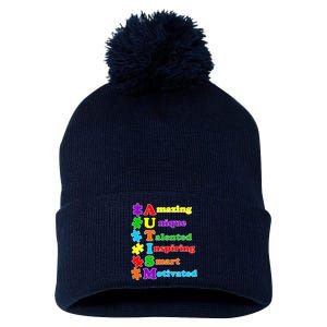 Inspiring Autism Awareness Amazing Smart Unique Puzzle Pom Pom 12in Knit Beanie