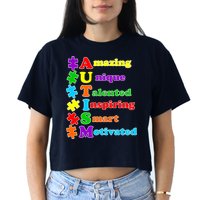 Inspiring Autism Awareness Amazing Smart Unique Puzzle Women's Crop Top Tee