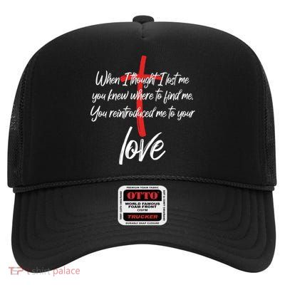 Inspiring Christian Quote Faith Cross High Crown Mesh Back Trucker Hat