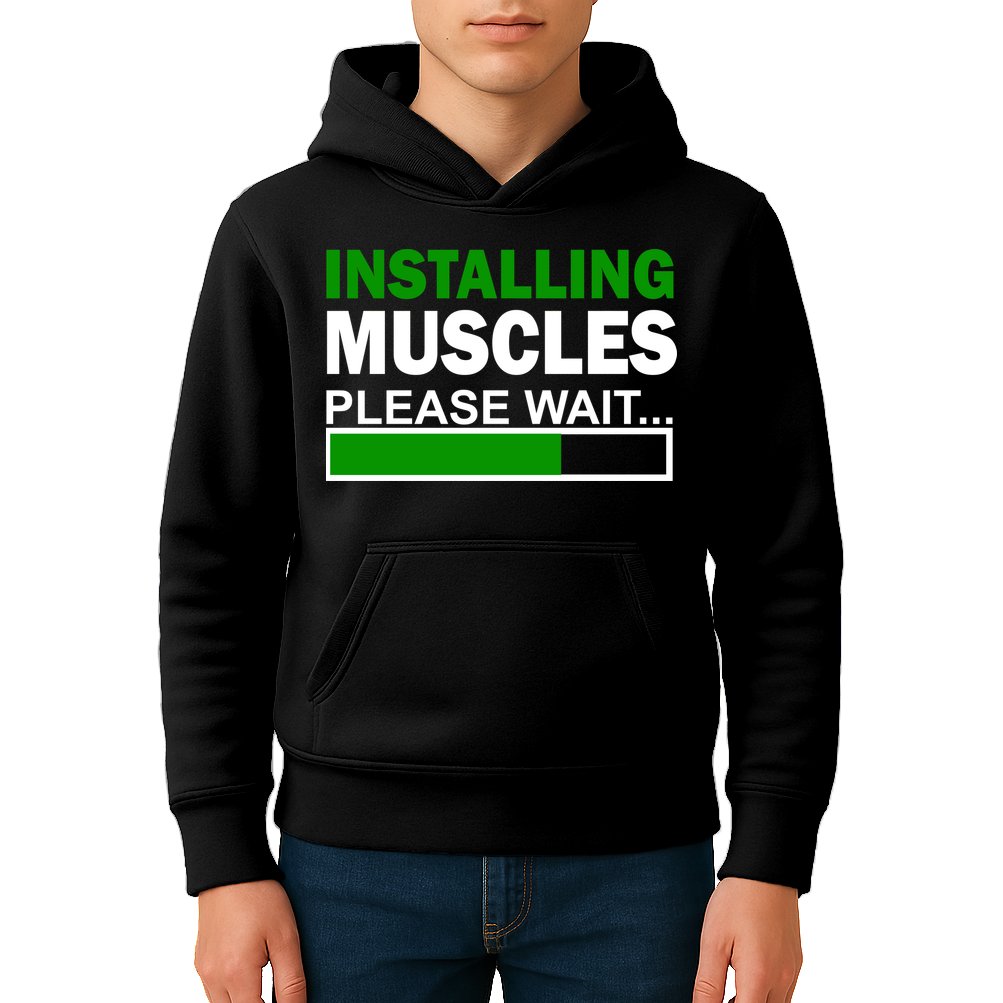Installing Muscles Please Wait... Kids Hoodie
