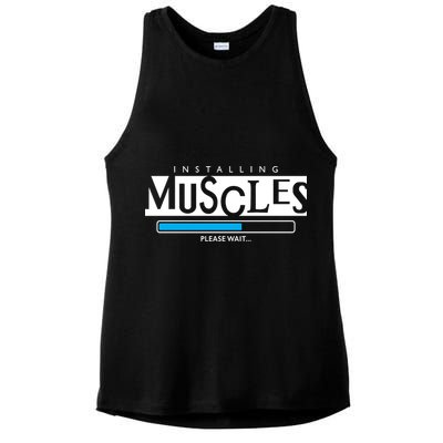 Installing Muscles Please Wait Funny Workout Ladies PosiCharge Tri-Blend Wicking Tank