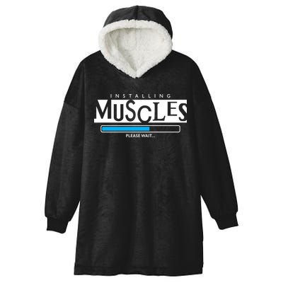 Installing Muscles Please Wait Funny Workout Hooded Wearable Blanket