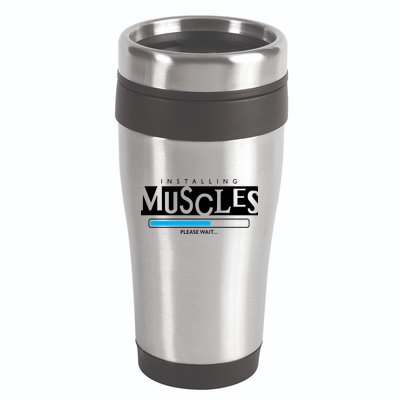 Installing Muscles Please Wait Funny Workout 16oz Travel Tumbler