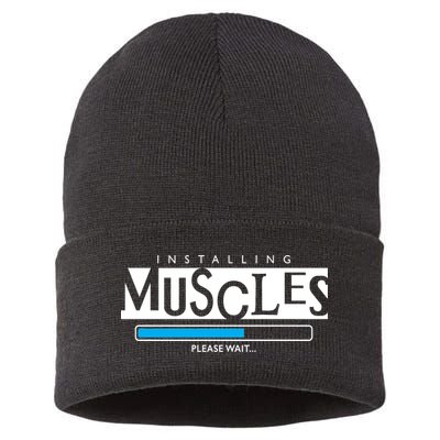 Installing Muscles Please Wait Funny Workout Sustainable Knit Beanie