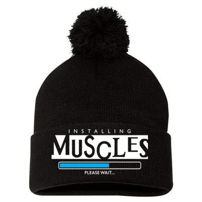 Installing Muscles Please Wait Funny Workout Pom Pom 12in Knit Beanie