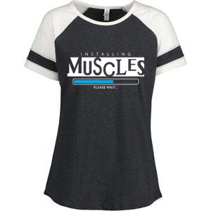 Installing Muscles Please Wait Funny Workout Enza Ladies Jersey Colorblock Tee