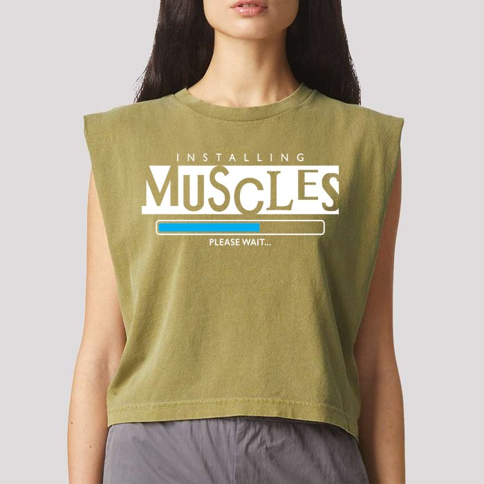 Installing Muscles Please Wait Funny Workout Garment-Dyed Women's Muscle Tee