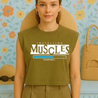 Installing Muscles Please Wait Funny Workout Garment-Dyed Women's Muscle Tee