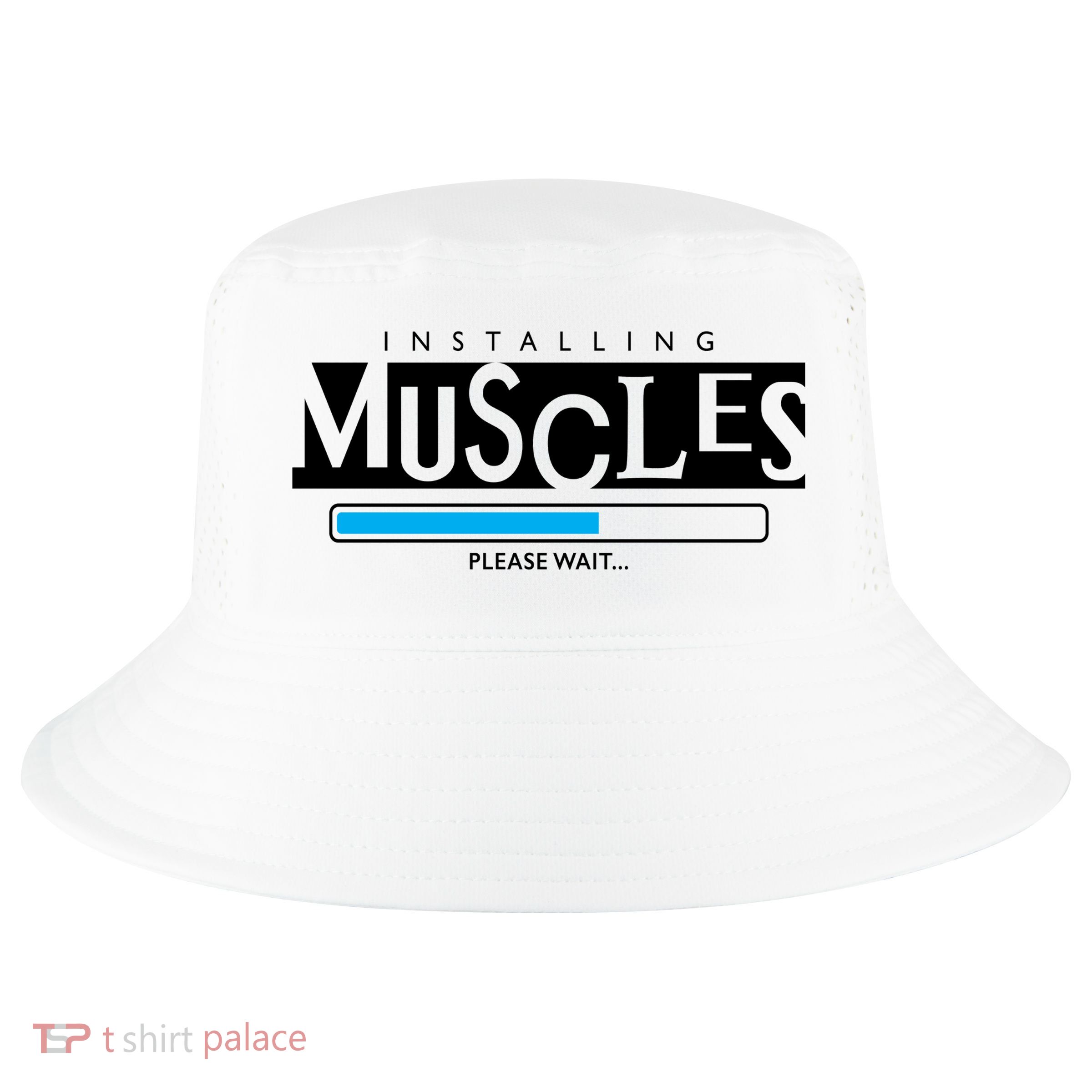 Installing Muscles Please Wait Funny Workout Cool Comfort Performance Bucket Hat