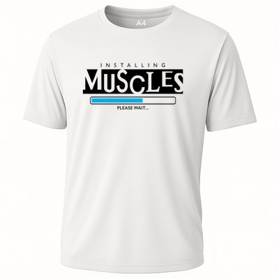 Installing Muscles Please Wait Funny Workout Cooling Performance Crew T-Shirt