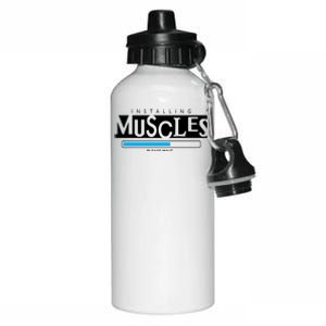 Installing Muscles Please Wait Funny Workout Aluminum Water Bottle