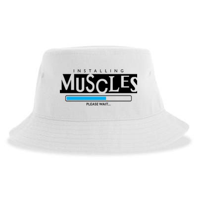Installing Muscles Please Wait Funny Workout Sustainable Bucket Hat