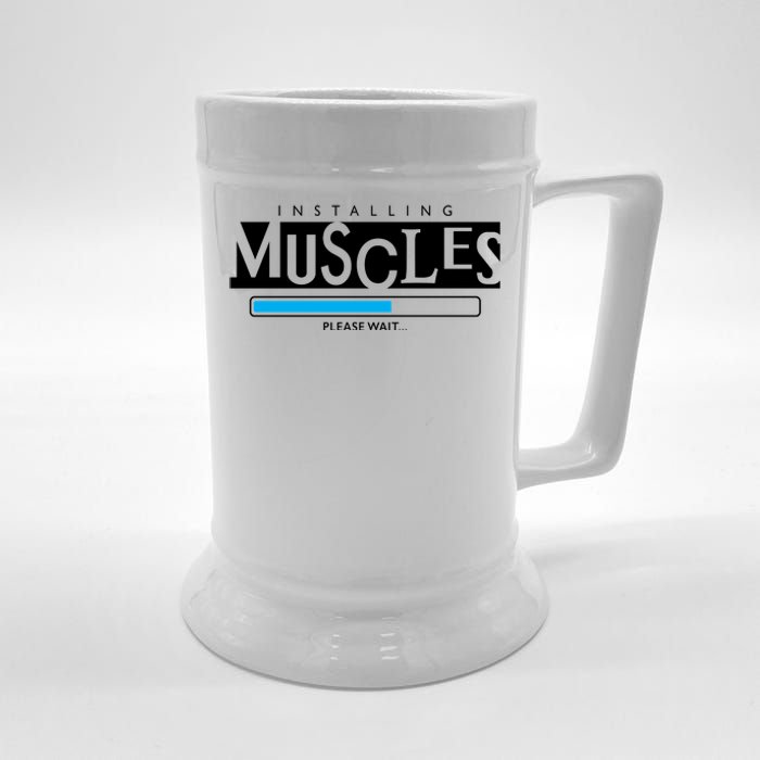 Installing Muscles Please Wait Funny Workout Beer Stein