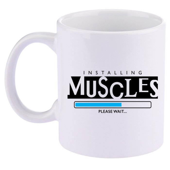 Installing Muscles Please Wait Funny Workout 11oz C Handle Ceramic Mug