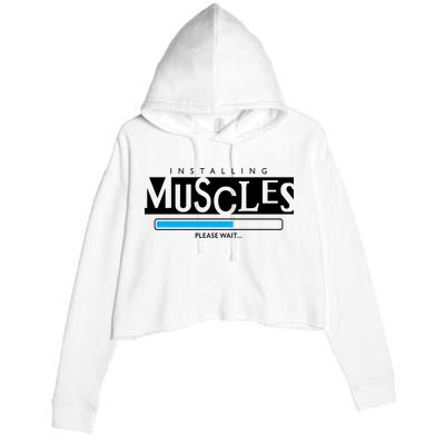 Installing Muscles Please Wait Funny Workout Crop Fleece Hoodie