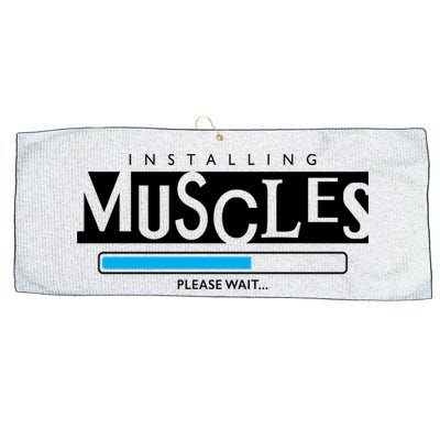 Installing Muscles Please Wait Funny Workout Large Microfiber Waffle Golf Towel