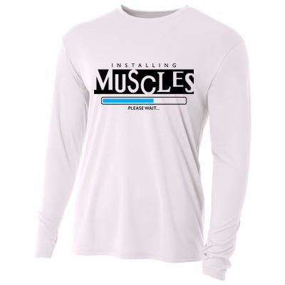 Installing Muscles Please Wait Funny Workout Cooling Performance Long Sleeve Crew