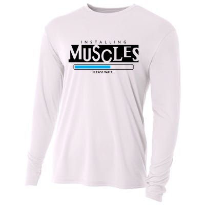 Installing Muscles Please Wait Funny Workout Cooling Performance Long Sleeve Crew