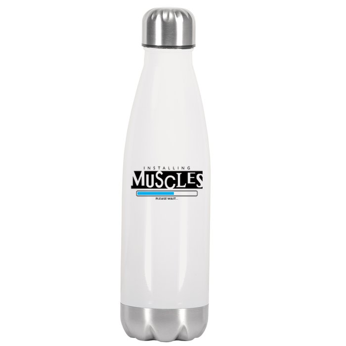 Installing Muscles Please Wait Funny Workout Stainless Steel Insulated Water Bottle