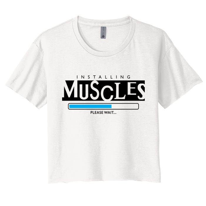 Installing Muscles Please Wait Funny Workout Crop Top