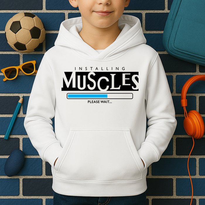 Installing Muscles Please Wait Funny Workout Kids Hoodie