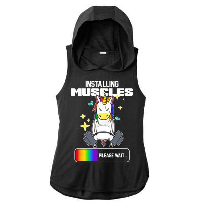 Installing Muscles Unicorn Lifting Ladies PosiCharge Tri-Blend Wicking Draft Hoodie Tank