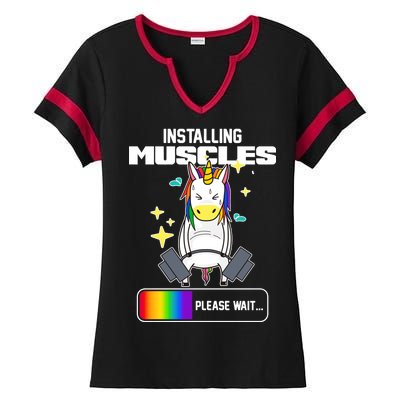 Installing Muscles Unicorn Lifting Ladies Halftime Notch Neck Tee