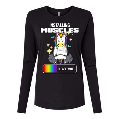 Installing Muscles Unicorn Lifting Womens Cotton Relaxed Long Sleeve T-Shirt