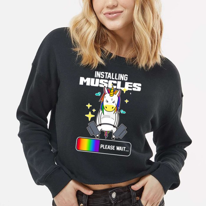 Installing Muscles Unicorn Lifting Cropped Pullover Crew