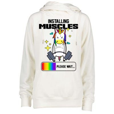 Installing Muscles Unicorn Lifting Womens Funnel Neck Pullover Hood