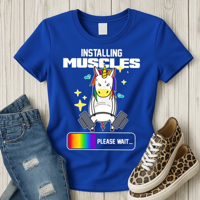 Installing Muscles Unicorn Lifting Womens T-Shirt