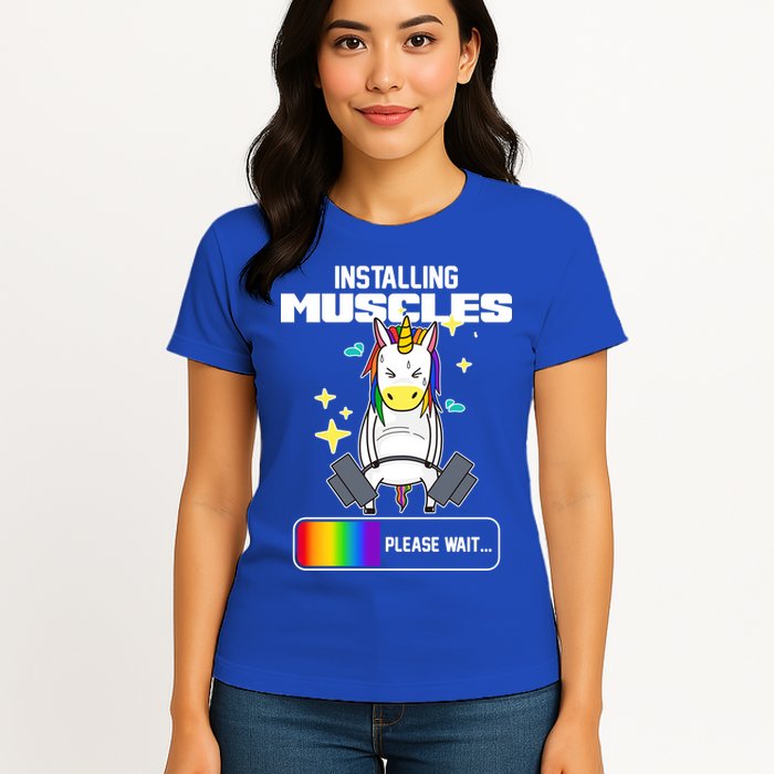 Installing Muscles Unicorn Lifting Womens T-Shirt