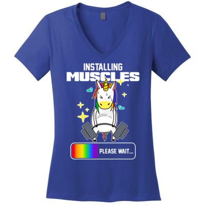 Installing Muscles Unicorn Lifting Women's V-Neck T-Shirt