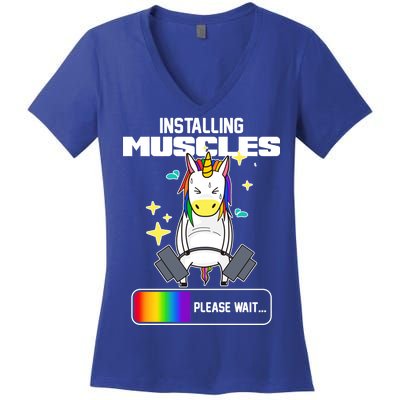 Installing Muscles Unicorn Lifting Women's V-Neck T-Shirt