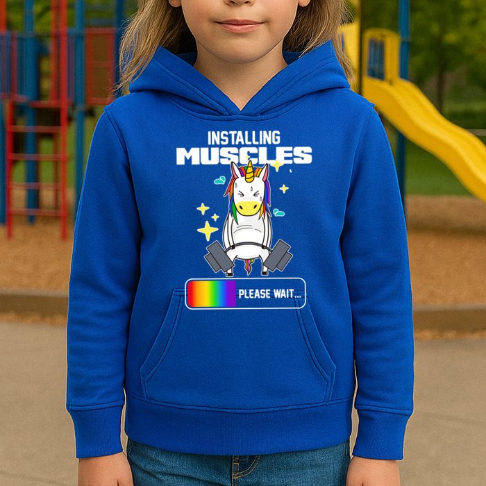 Installing Muscles Unicorn Lifting Kids Hoodie