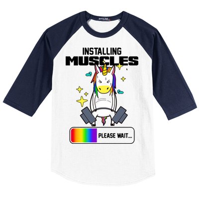 Installing Muscles Unicorn Lifting Baseball Sleeve Shirt