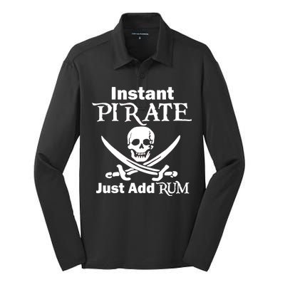 Instant Pirate Just Add Rum Skull Crosswords Silk Touch Performance Long Sleeve Polo