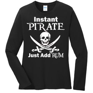 Instant Pirate Just Add Rum Skull Crosswords Ladies Long Sleeve Shirt