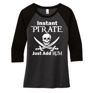 Instant Pirate Just Add Rum Skull Crosswords Women's Tri-Blend 3/4-Sleeve Raglan Shirt