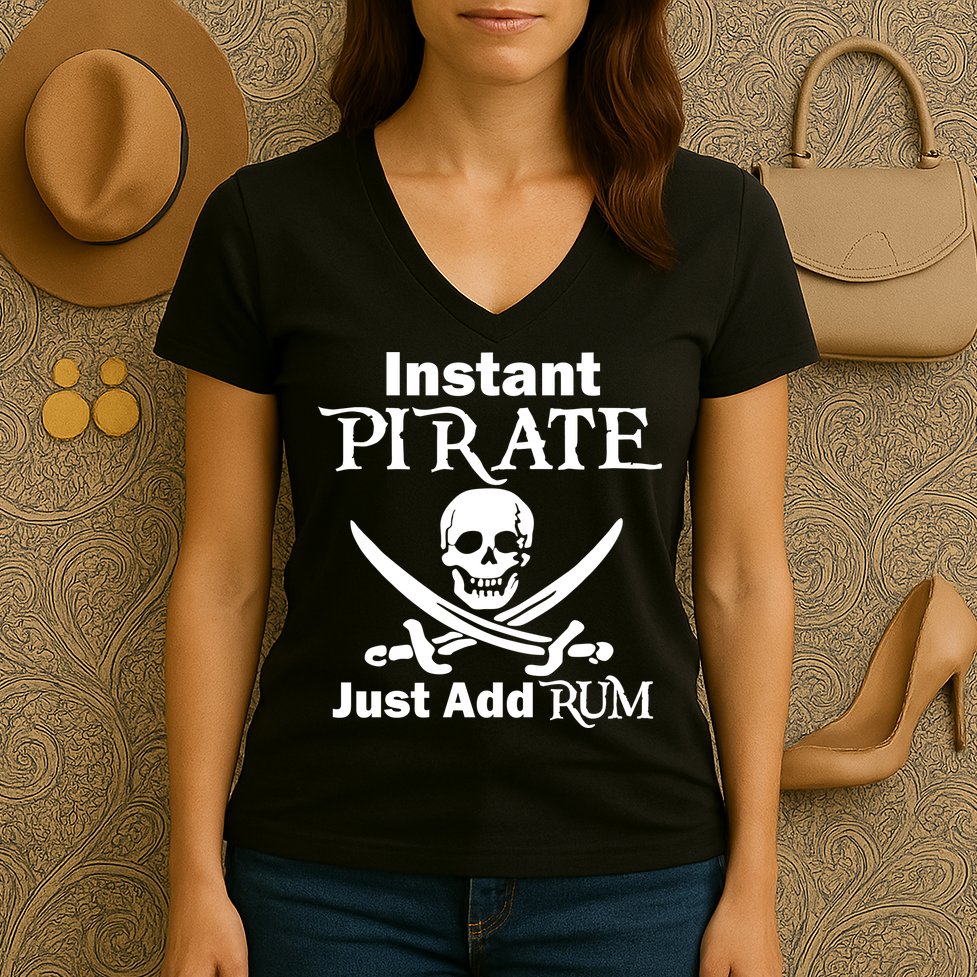 Instant Pirate Just Add Rum Skull Crosswords Women's V-Neck T-Shirt