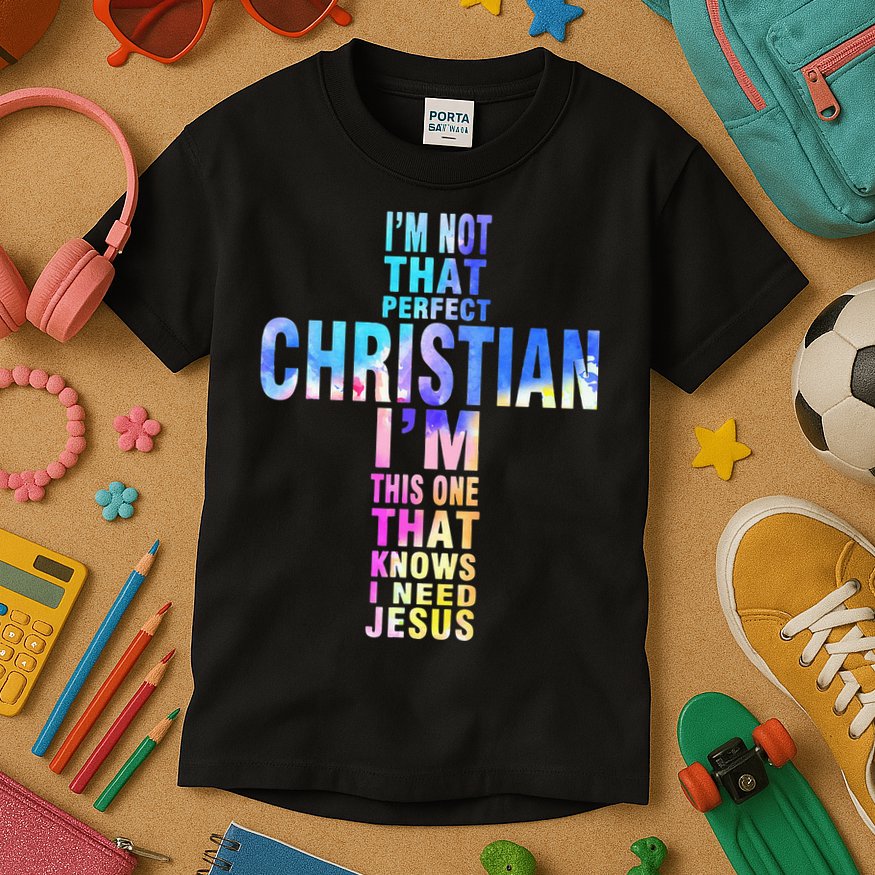 Im Not That Perfect Christian I Know I Need Jesus Kids T-Shirt
