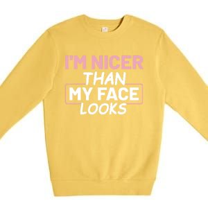 I'm Nicer Than My Face Looks Funny Sayings Gift Idea Premium Crewneck Sweatshirt